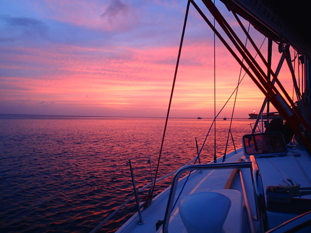 Sunset on a skippered sailing holiday in the Caribbean with Grenada Bluewater Sailing