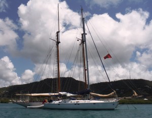 Chao Lay alongside the Coral of Cowes at Antigua Sailing Week 2014