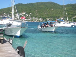 Dive Bequia scuba diving boat coming back to shore with divers.
