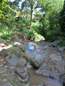 Hiking in Grenada and the Grenadines. A river from the waterfall.