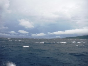 Cloudy skies on a sailing passage.