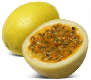 The seedy, pulpy inside of a passionfruit
