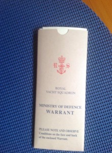 The warrant allowing Pacific Wave to wear a White Ensign.