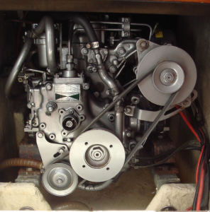 The belt on your diesel engine needs to be adjusted to the correct tightness.