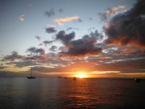 Sunset on a crewed yacht charter in Grenada.