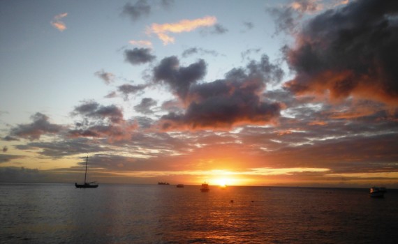 Sunset on a crewed yacht charter in Grenada.