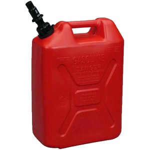 An approved jerry can for transporting boat fuel.