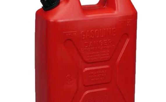 An approved jerry can for transporting boat fuel.
