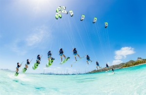 Water sports enthusiasts kitesurfing in the Grenadines.