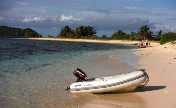 Chao Lay's tender with outboard engine.