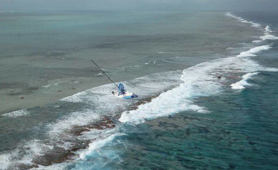 A sailing yacht run aground